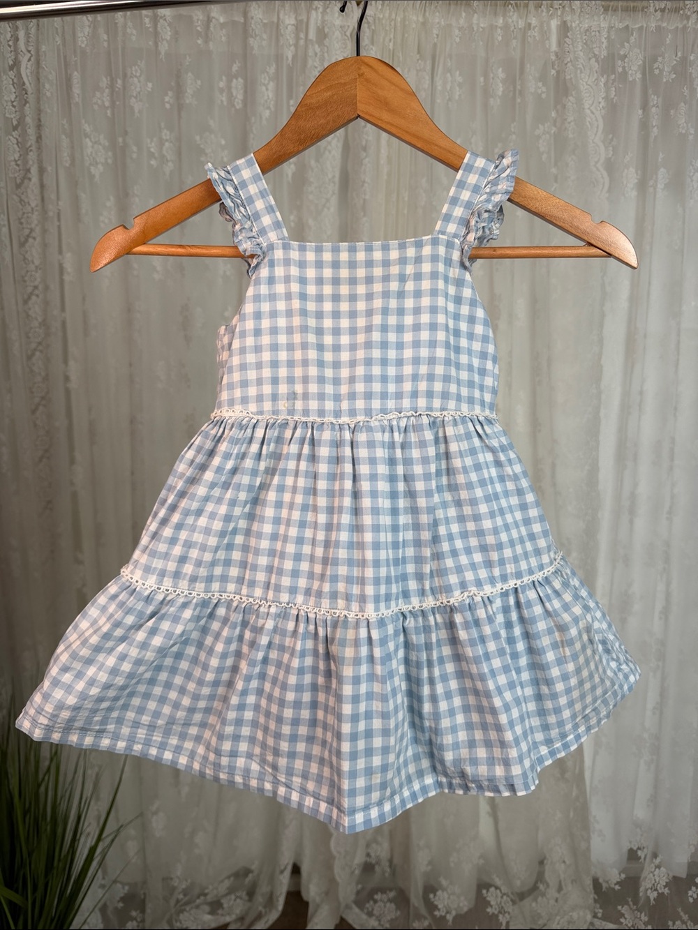 (2for$12)Blue Gingham Tiered Sundress 3T